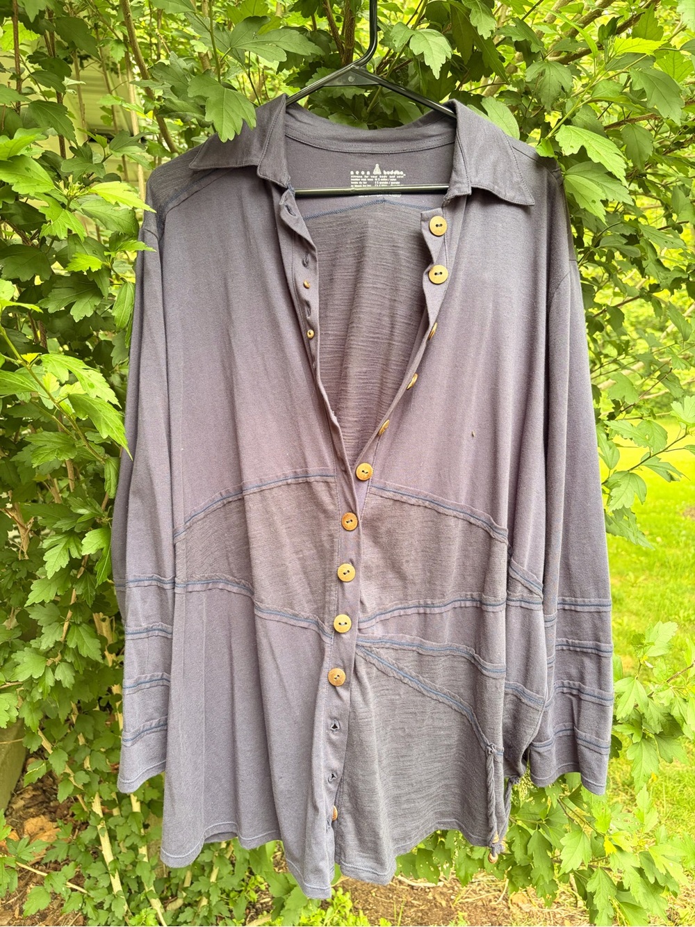 neon buddha Women's Button-Down Shirt in Faded Gray